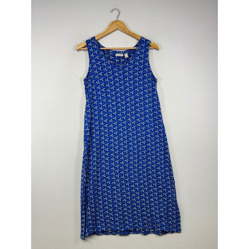 Boho LOGO Lori Goldstein Womens Medium Blue Floral Embroidered Shift Midi Dress